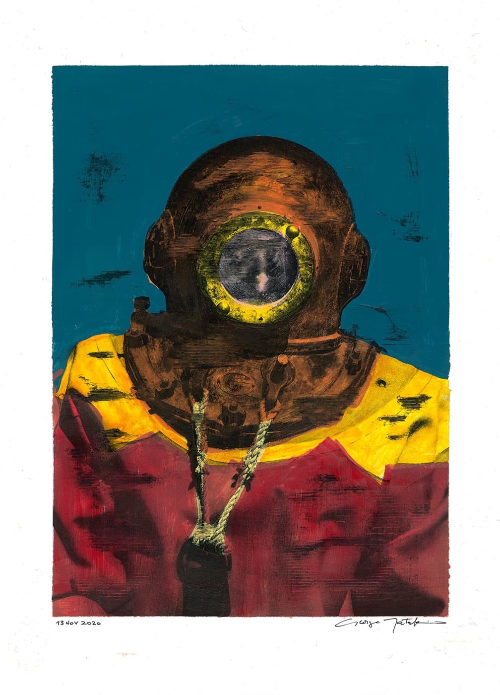 Wall Art Living Room Decor - George Tatakis | Greece | Painting. Diver in Kalymnos #10. | Worldwide Shipping
