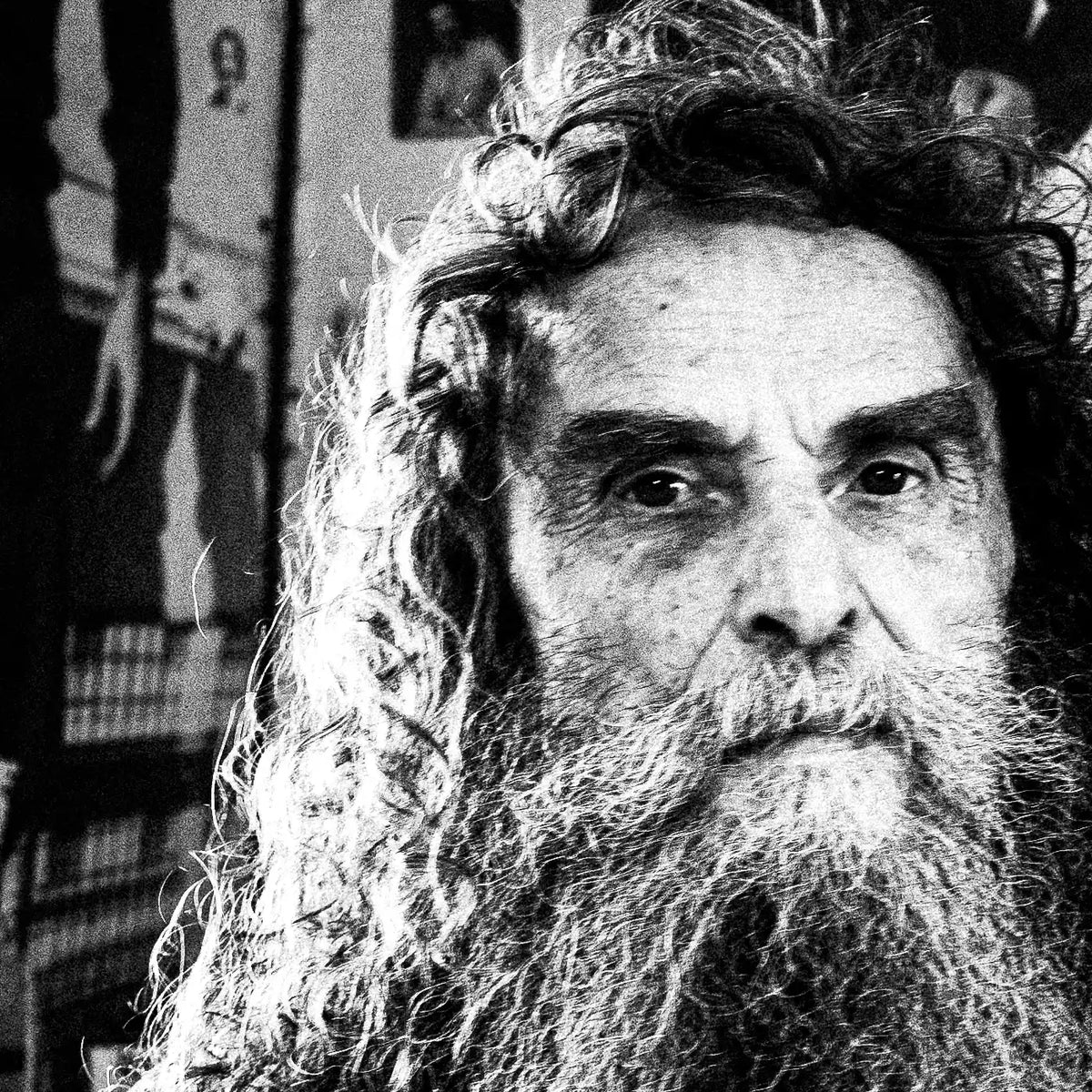 Black and White Photography Wall Art Greece | Antonis Xylouris (Psarantonis) in his brother’s house Anogia Crete by George Tatakis - detailed view