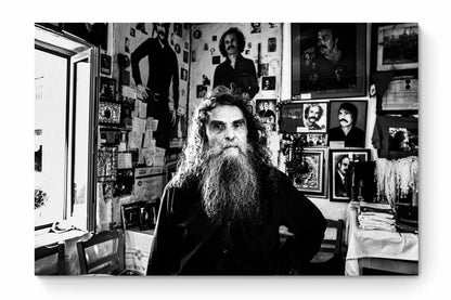 Black and White Photography Wall Art Greece | Antonis Xylouris (Psarantonis) in his brother’s house Anogia Crete by George Tatakis - whole photo