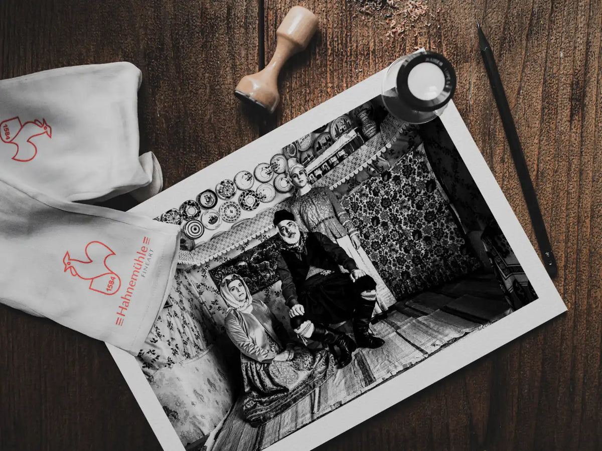 Black and White Photography Wall Art Greece | Traditional costumes of Afantou in a local house Rhodes by George Tatakis - photo print on table
