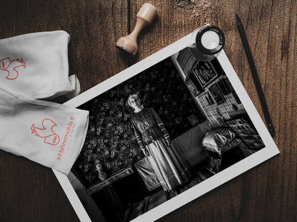 Black and White Photography Wall Art Greece | Traditional costume of Afantou in a local house Rhodes by George Tatakis - photo print on table