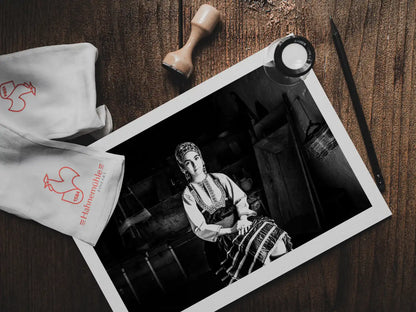 Black and White Photography Wall Art Greece | The traditional costume of Emponas in a local house Rhodes by George Tatakis - photo print on table