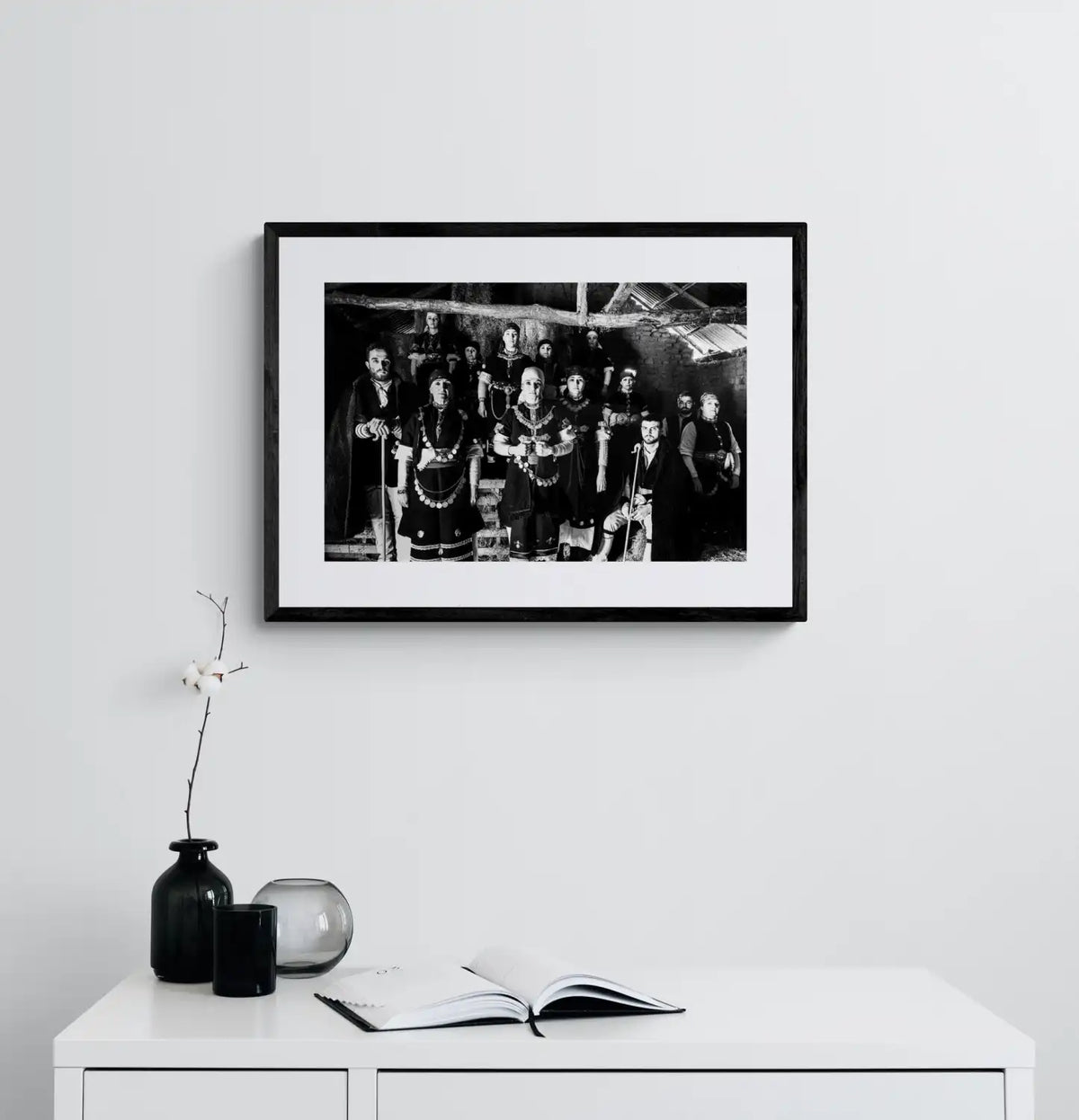 Black and White Photography Wall Art Greece | Costumes of Prespes at a local barn W. Macedonia by George Tatakis - single framed photo