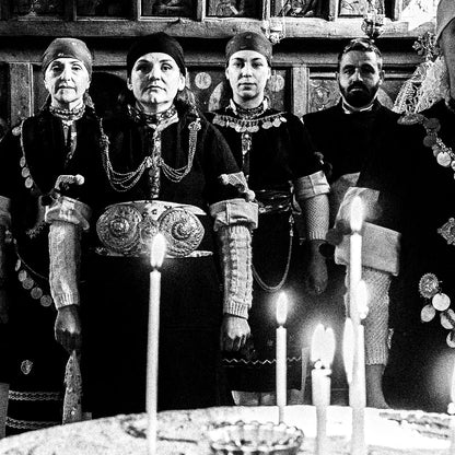 Black and White Photography Wall Art Greece | Costumes of Prespes at a local church W. Macedonia by George Tatakis - detailed view
