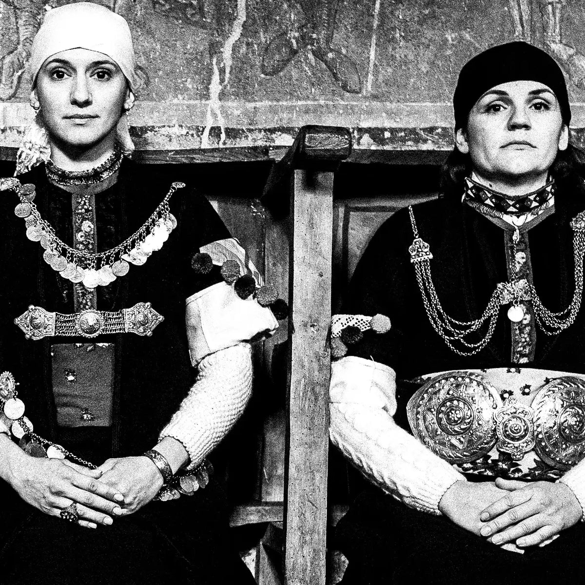 Black and White Photography Wall Art Greece | Costumes of Prespes at a local church W. Macedonia by George Tatakis - detailed view
