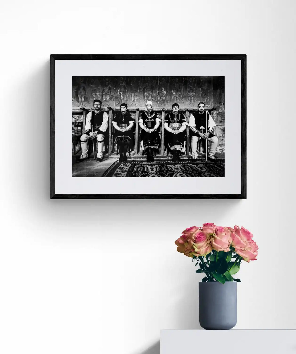 Black and White Photography Wall Art Greece | Costumes of Prespes at a local church W. Macedonia by George Tatakis - single framed photo