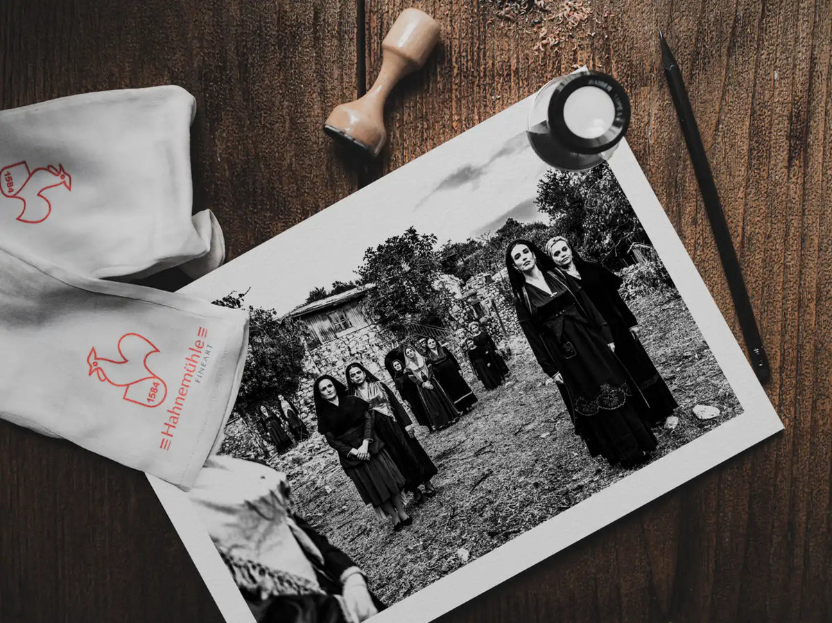 Black and White Photography Wall Art Greece | Costumes of Lefkada island at a backyard Ionian Sea by George Tatakis - photo print on table