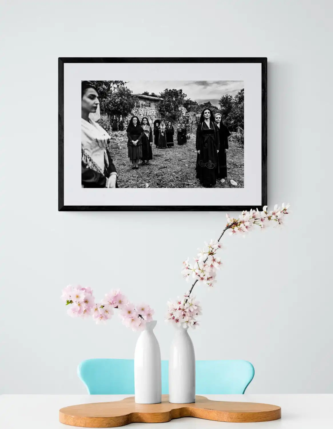 Black and White Photography Wall Art Greece | Costumes of Lefkada island at a backyard Ionian Sea by George Tatakis - single framed photo