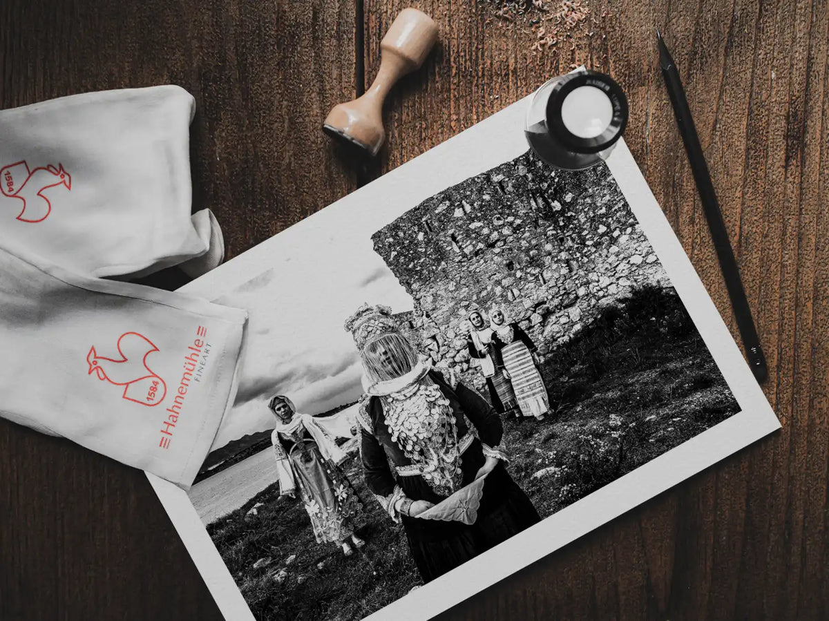 Black and White Photography Wall Art Greece | Costume of Megara Attica by George Tatakis - photo print on table