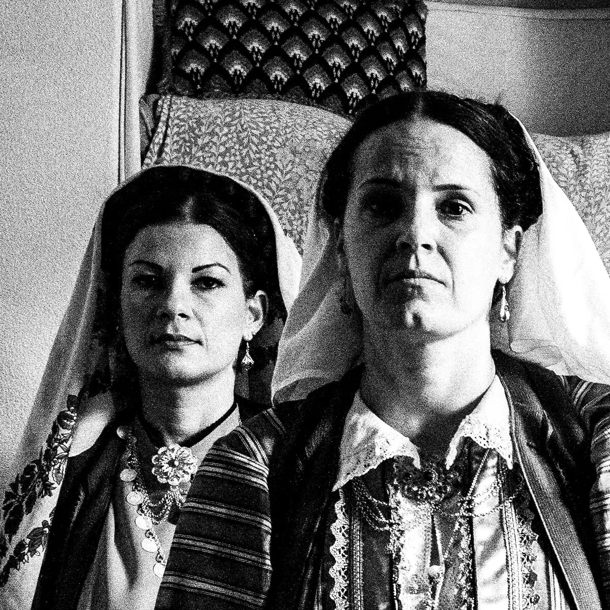 Black and White Photography Wall Art Greece | Costumes of Platanos in a traditional local bedroom Nafpaktos Aetoloacarnanea Greece by George Tatakis - detailed view