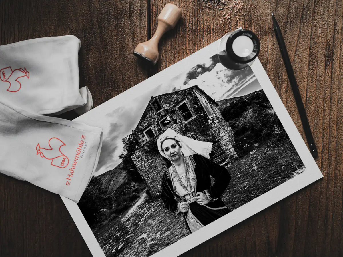 Black and White Photography Wall Art Greece | Costume of northern Corfu island in Palaea Perithea Ionian Sea by George Tatakis - photo print on table
