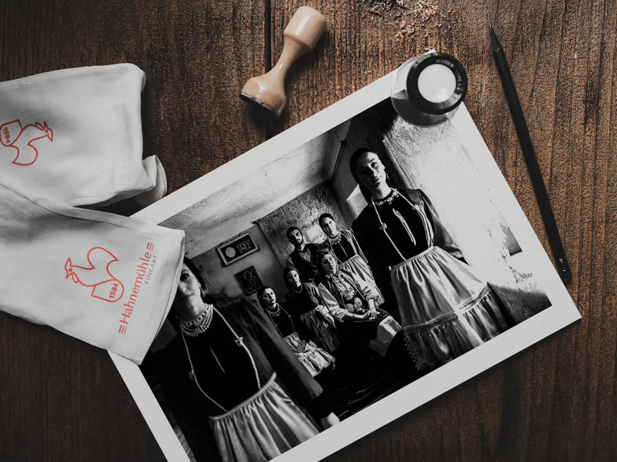 Black and White Photography Wall Art Greece | Costumes of Polypotamos Florina W. Macedonia by George Tatakis - photo print on table