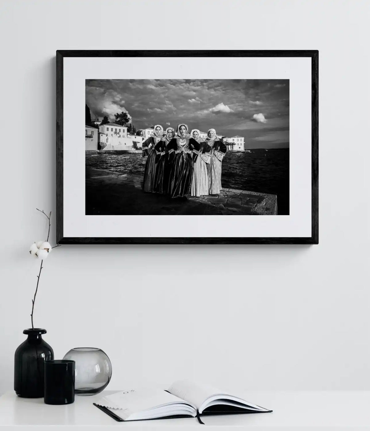 Black and White Photography Wall Art Greece | Bouboulina dresses in Spetses island Saronic gulf by George Tatakis - single framed photo