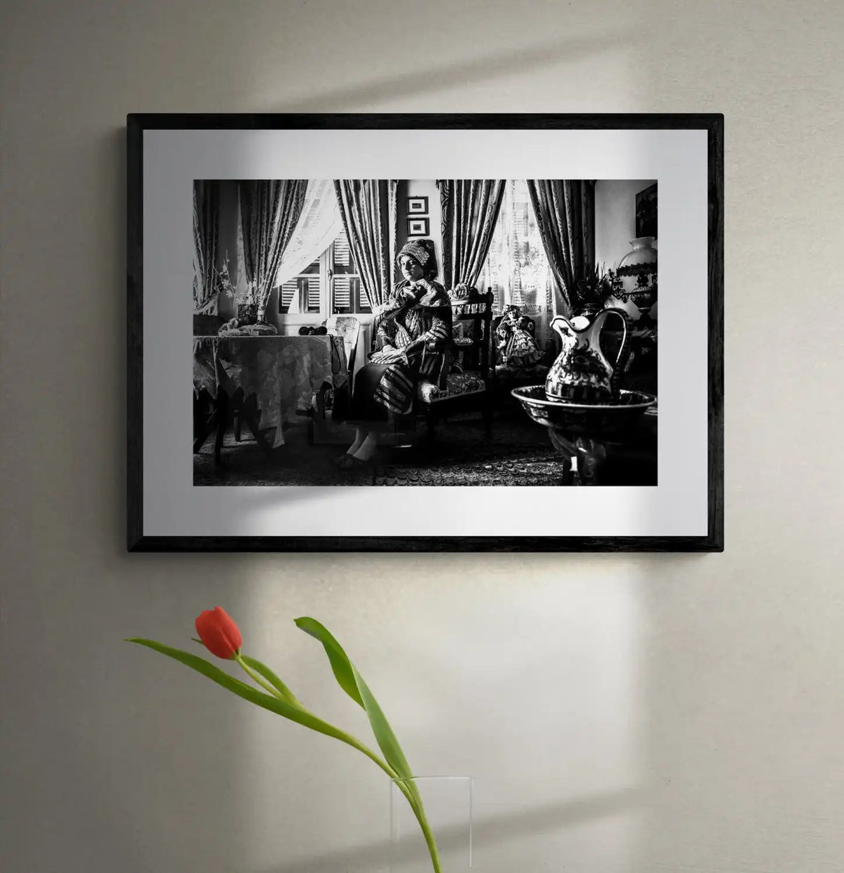 Black and White Photography Wall Art Greece | Costume of Symi island inside a traditional house Dodecanese Greece by George Tatakis - single framed photo