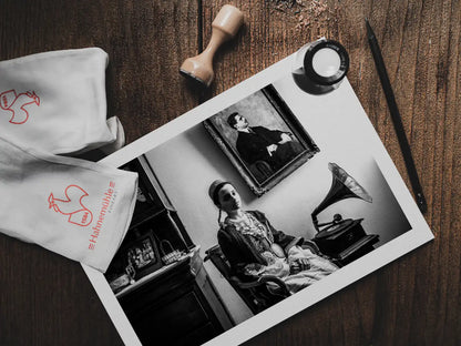 Black and White Photography Wall Art Greece | Costume of Tegea in a traditional home Arcadia Peloponnese by George Tatakis - photo print on table