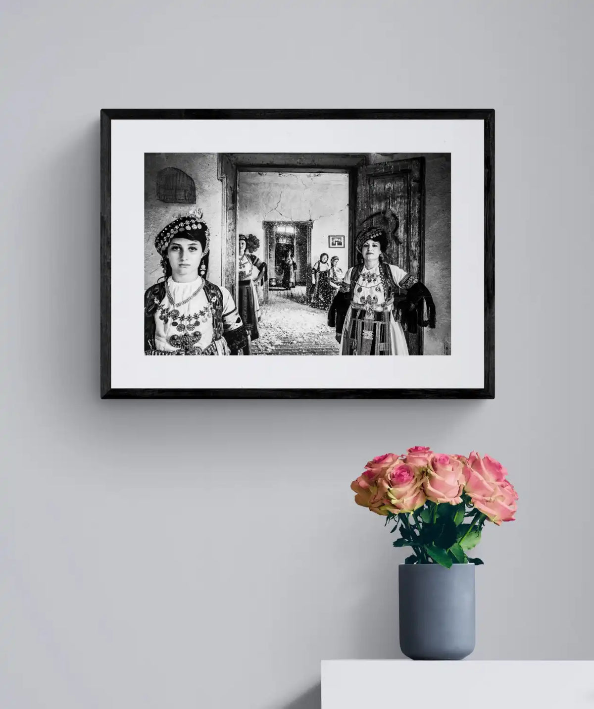 Black and White Photography Wall Art Greece | Karagouna dresses in Glinos Trikala Thessaly by George Tatakis - single framed photo