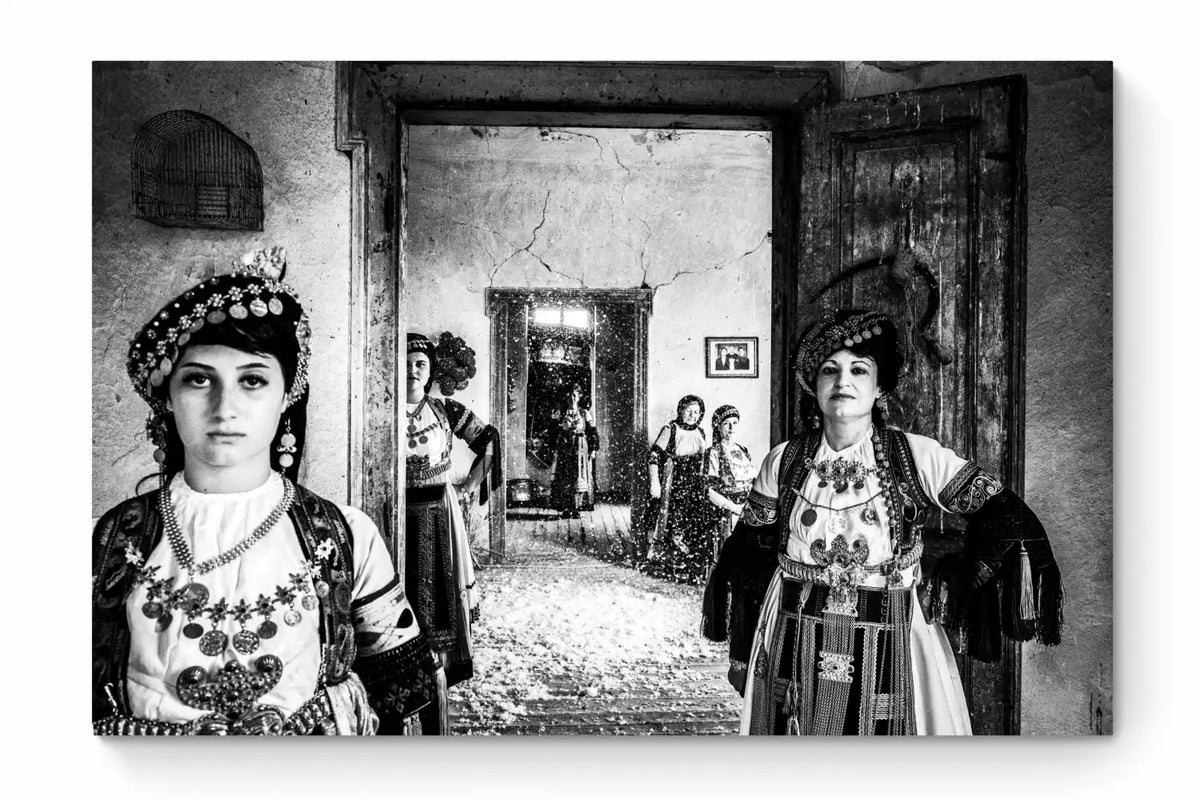 Black and White Photography Wall Art Greece | Karagouna dresses in Glinos Trikala Thessaly by George Tatakis - whole photo
