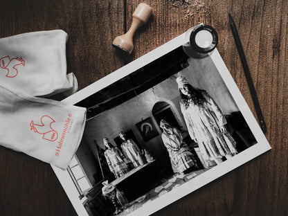 Black and White Photography Wall Art Greece | Thymiana costumes Agios Minas Chios island Greece by George Tatakis - photo print on table