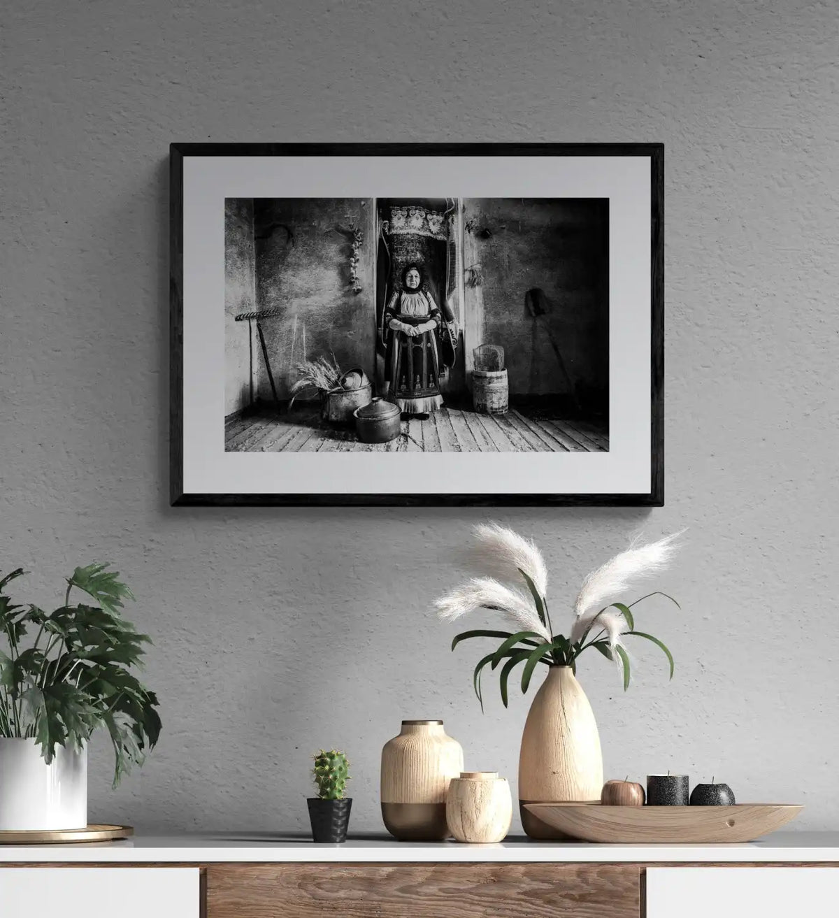 Black and White Photography Wall Art Greece | Old lady in Karagouna dress Glinos Trikala Thessaly by George Tatakis - single framed photo