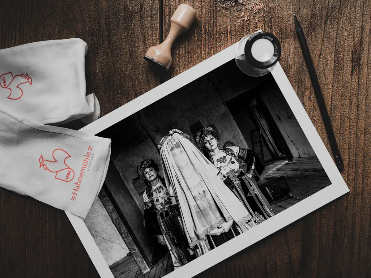 Black and White Photography Wall Art Greece | Karagouna bridal dresses of Trikala in Glinos Thessaly by George Tatakis - photo print on table