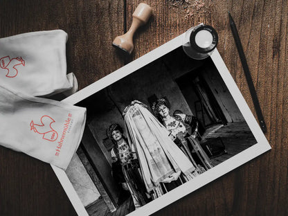 Black and White Photography Wall Art Greece | Karagouna bridal dresses of Trikala in Glinos Thessaly by George Tatakis - photo print on table