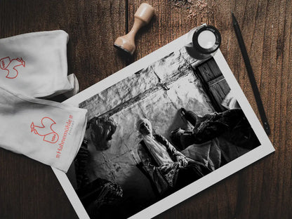 Black and White Photography Wall Art Greece | Costume of Vamvakou in a traditional home Lakonia Peloponnese by George Tatakis - photo print on table