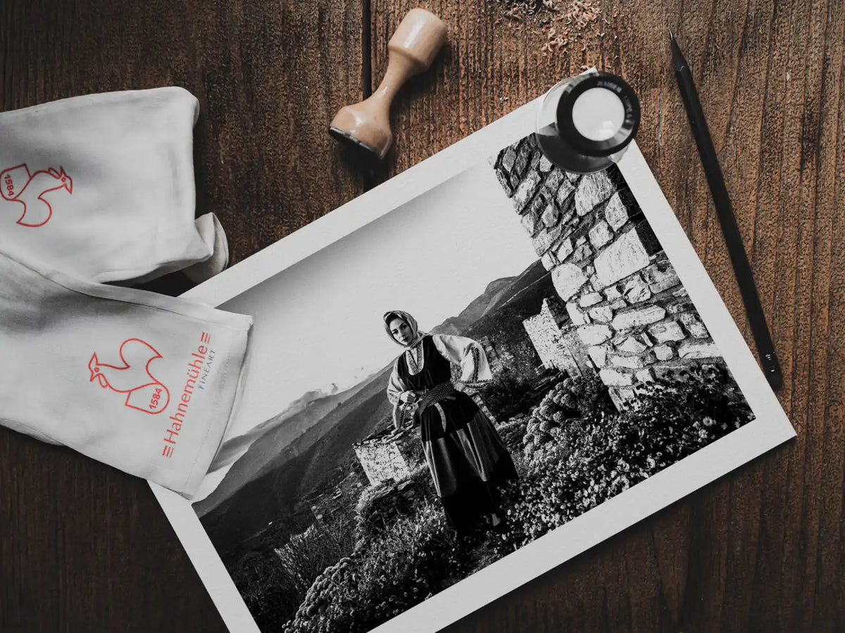 Black and White Photography Wall Art Greece | Vathia Mani Peloponnese by George Tatakis - photo print on table