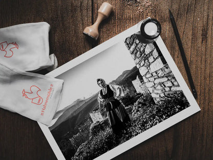 Black and White Photography Wall Art Greece | Vathia Mani Peloponnese by George Tatakis - photo print on table