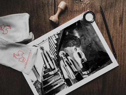 Black and White Photography Wall Art Greece | Vessa costumes Mastichochorea Chios island Greece by George Tatakis - photo print on table