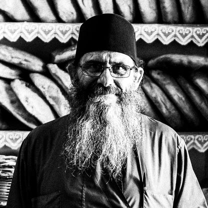 Black and White Photography Wall Art Greece | Priest in Amorgos Cyclades by George Tatakis - detailed view