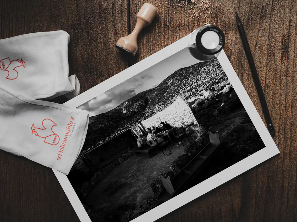 Black and White Photography Wall Art Greece | Dawn on Saria island after celebration of St. Zacharias Olympos Karpathos Dodecanese by George Tatakis - photo print on table