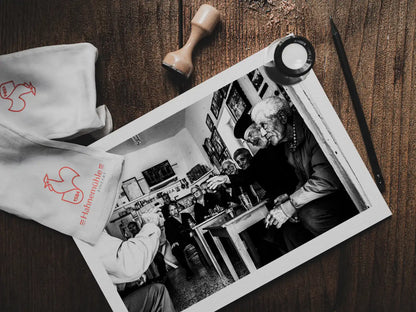 Black and White Photography Wall Art Greece | Cafe in Olympos Karpathos Dodecanese by George Tatakis - photo print on table
