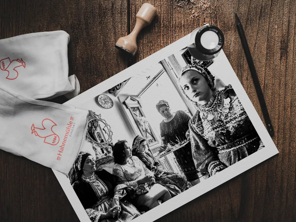 Black and White Photography Wall Art Greece | Sweetmeats during a wedding Olympos Karpathos by George Tatakis - photo print on table