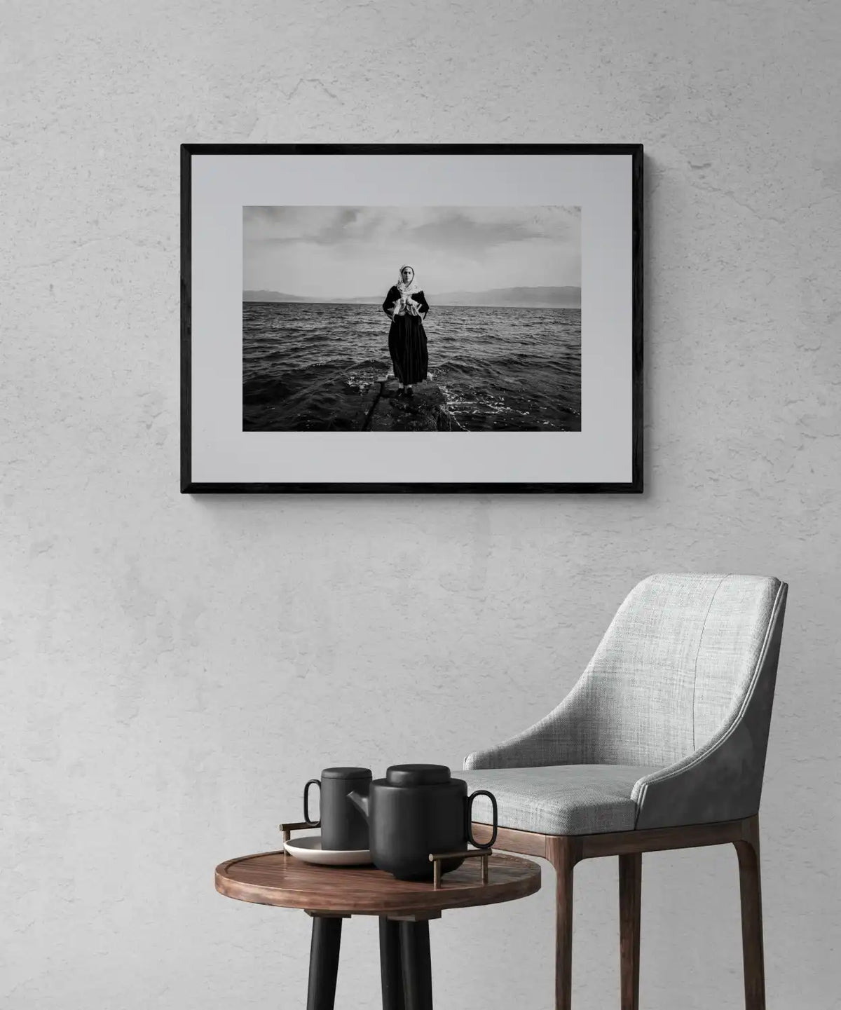 Black and White Photography Wall Art Greece by George Tatakis | A woman in the costume of Kymi, Euboea island - single framed photo