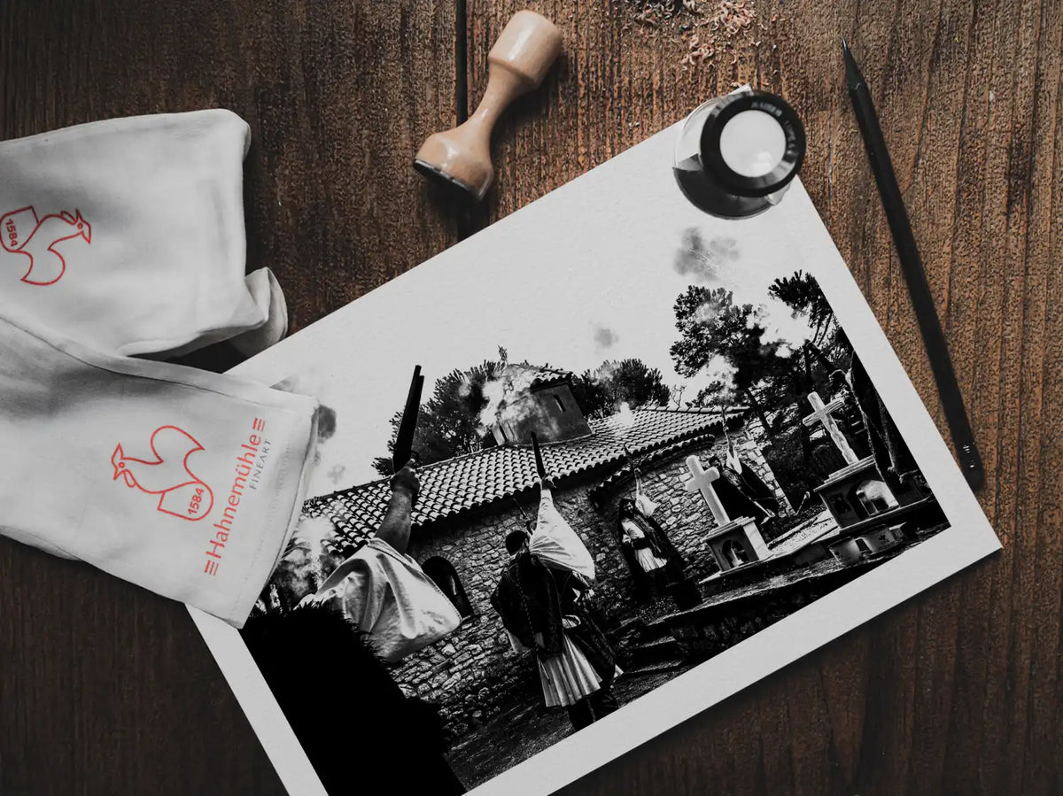Black and White Photography Wall Art Greece | Agia Lavra Kalavryta Peloponnese - print on table