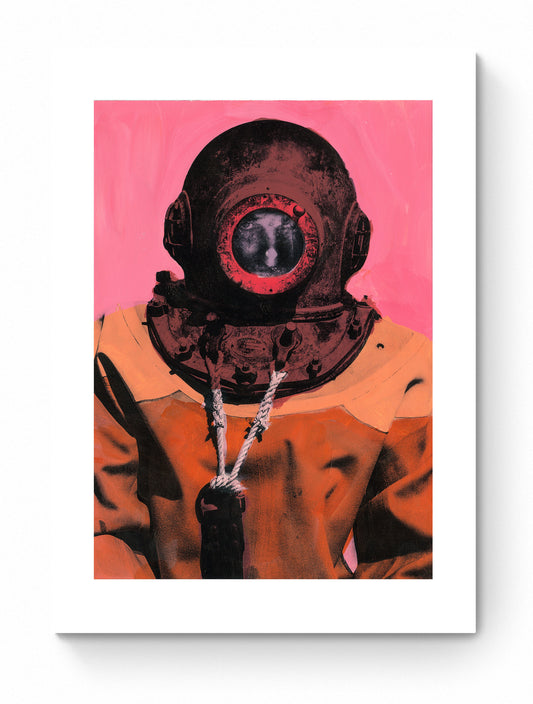 Painting Pop Art Wall Art from Greece | Flat Pink sponge diver from Kalymnos island, by George Tatakis - poster