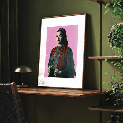 Painting Pop Art Wall Art from Greece | Mauve Kallarytes Costume from Ioannina, Macedonia, by George Tatakis - Framed poster