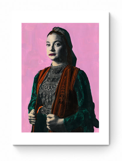 Painting Pop Art Wall Art from Greece | Mauve Kallarytes Costume from Ioannina, Macedonia, by George Tatakis - poster