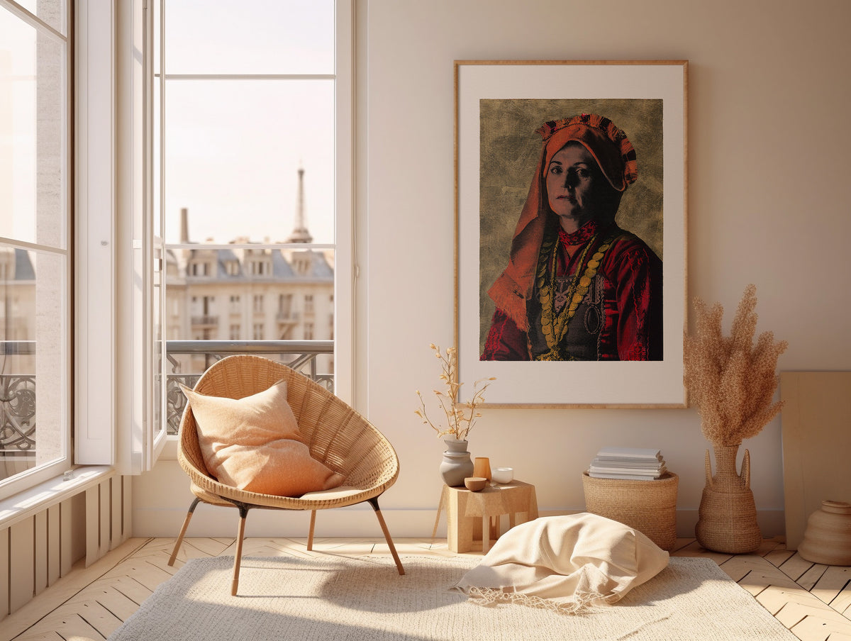 Painting Pop Art Wall Art from Greece | Golden Mani Costume from Evros, Thrace, by George Tatakis - inside a room in Paris, France