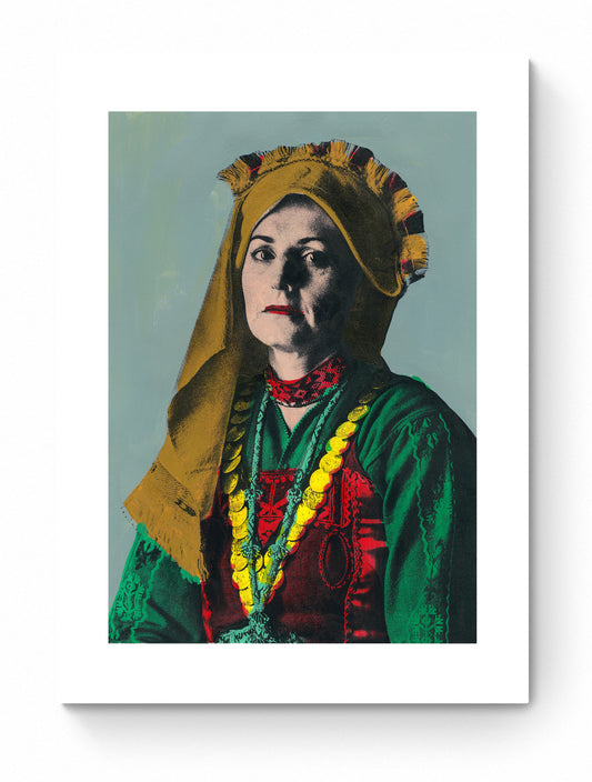 Painting Pop Art Wall Art from Greece | Grey Mani Costume from Evros, Thrace, by George Tatakis - poster