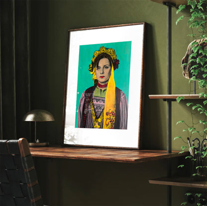 Painting Pop Art Wall Art from Greece | Turquoise Metaxades Costume from Evros, Thrace, by George Tatakis - Framed poster