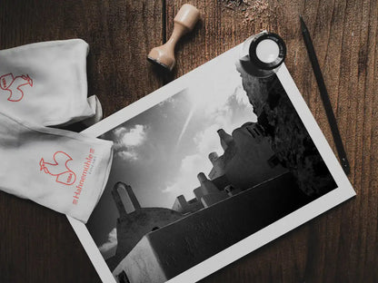 Silhouettes and Forms | Santorini | Chorōs | Black-and-white wall art photography from Greece - photo print on table