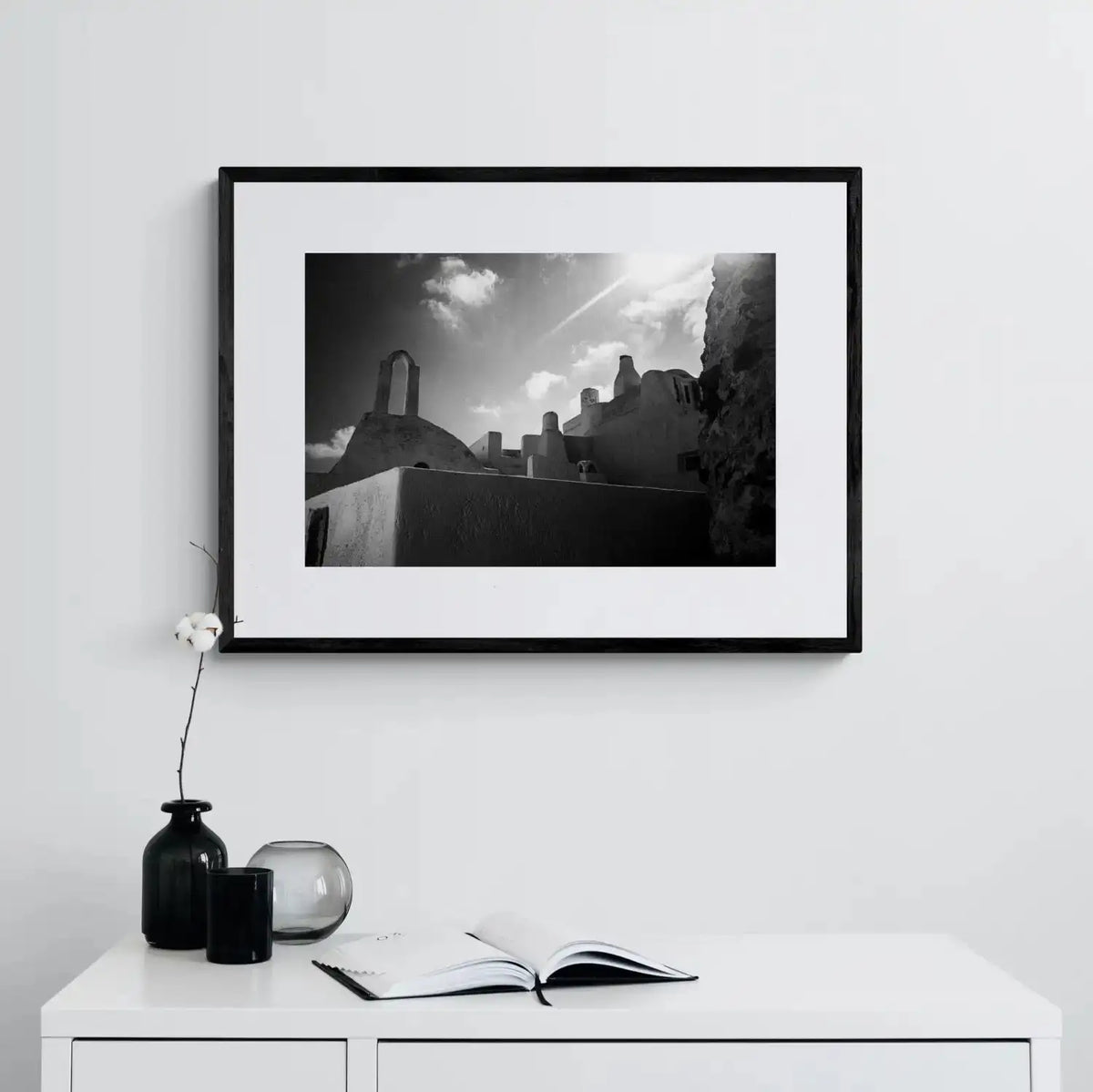 Silhouettes and Forms | Santorini | Chorōs | Black-and-white wall art photography from Greece - single framed photo