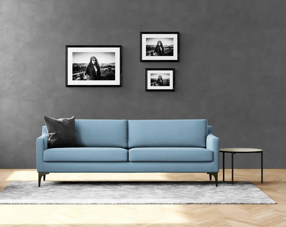 Black and White Photography Wall Art Greece | Traditional costume of Archangelos overlooking the town Rhodes by George Tatakis - framing options