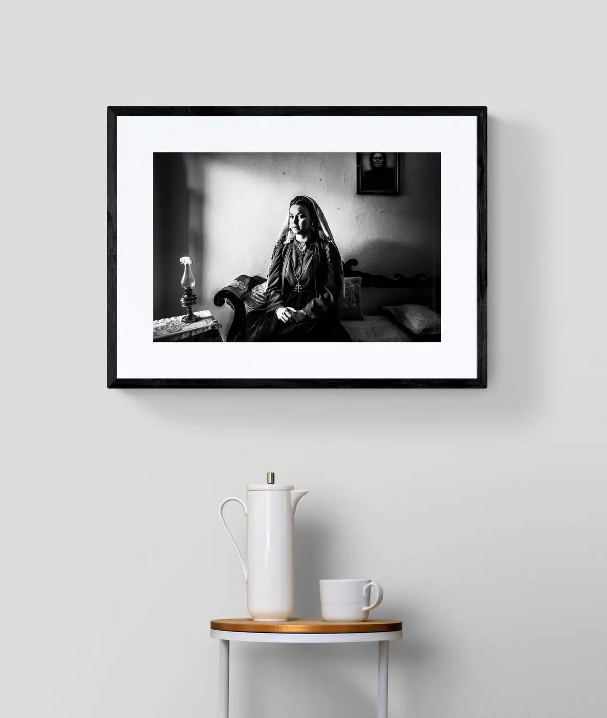 Black and White Photography Wall Art Greece | Costume of Platanos in a traditional local house Nafpaktos Aetoloacarnanea Greece by George Tatakis - single framed photo