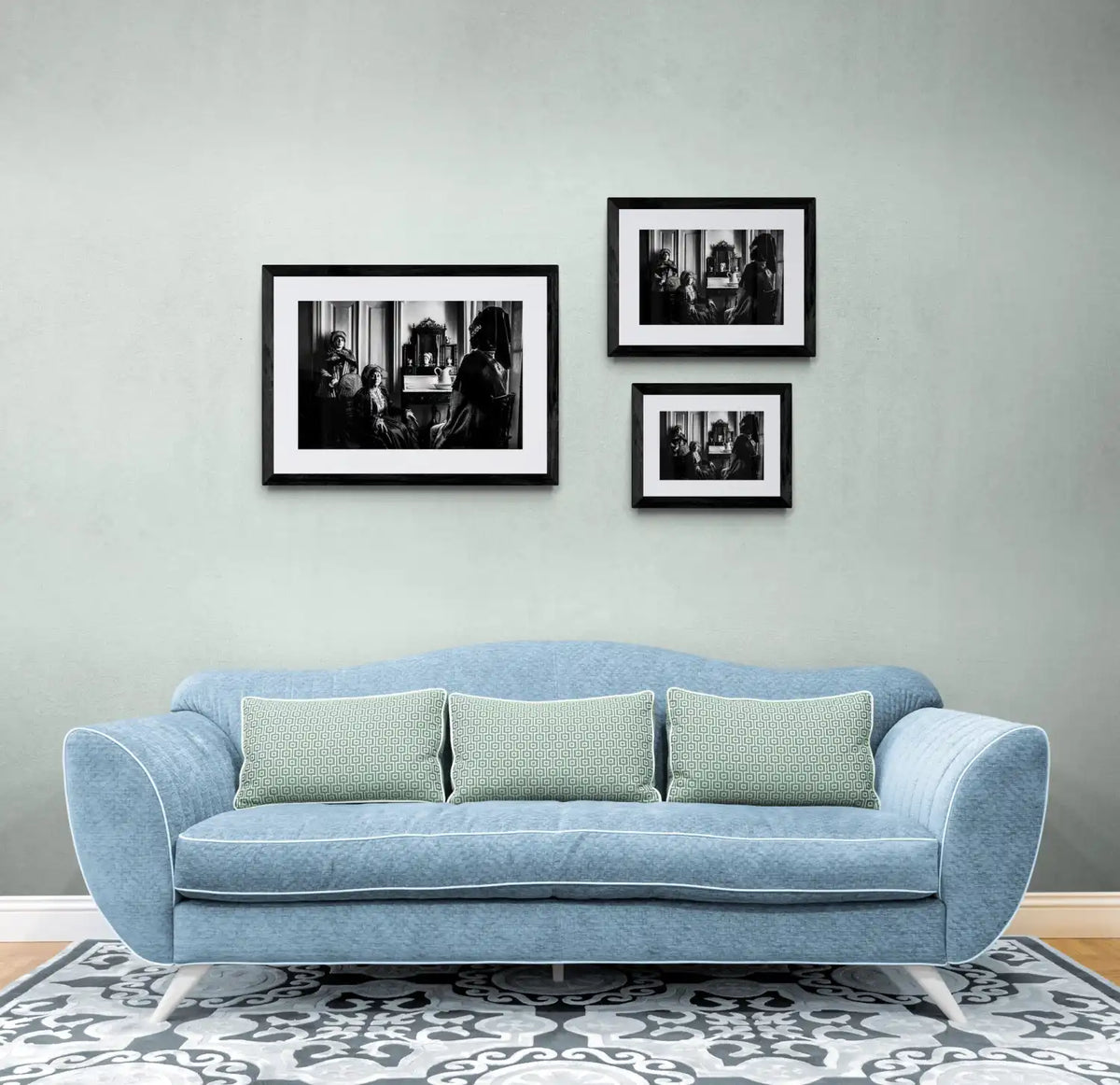 Black and White Photography Wall Art Greece | Three ladies in the traditional costumes of Symi island inside a house Dodecanese Greece by George Tatakis - framing options