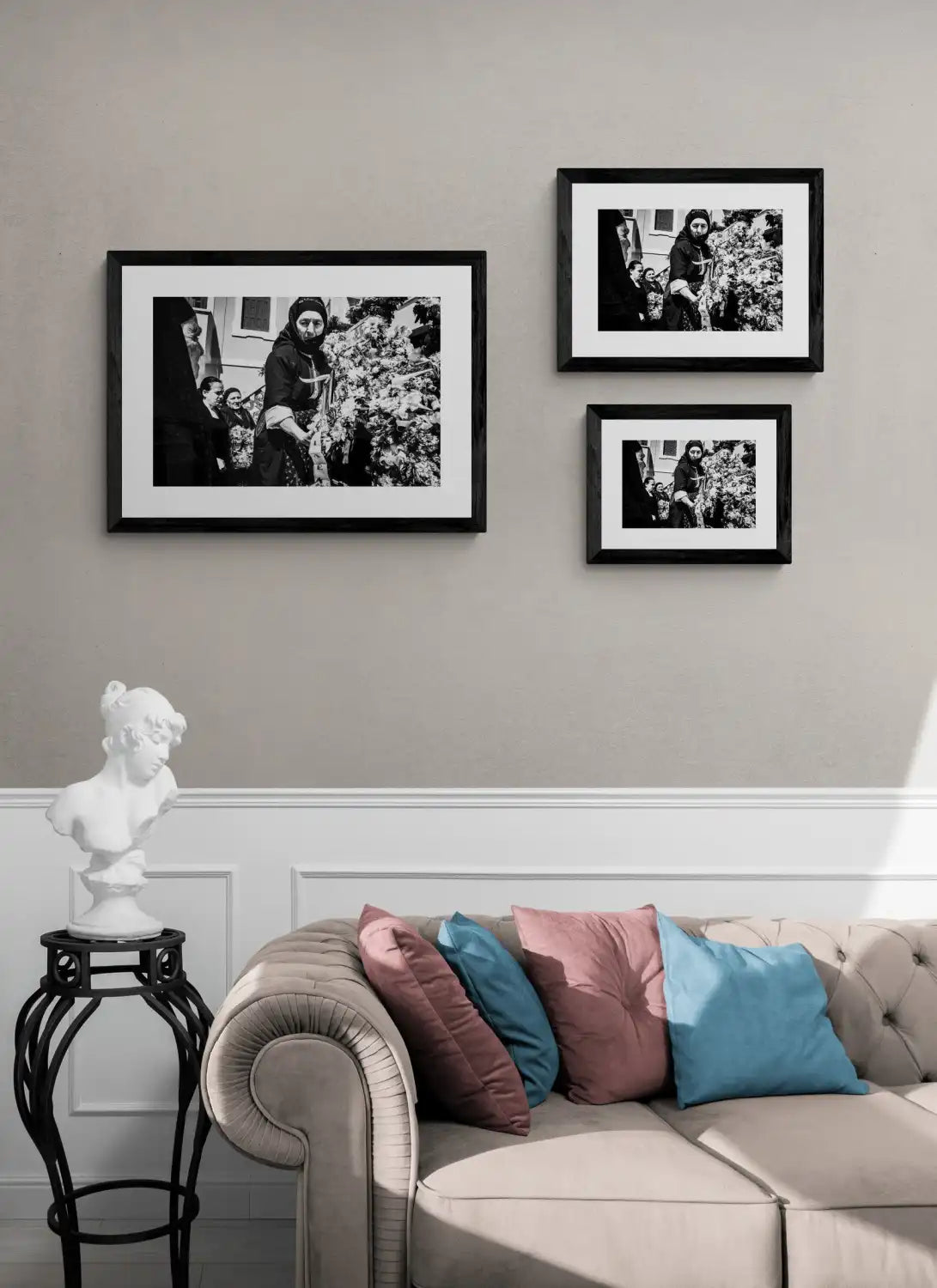 Black and White Photography Wall Art Greece | Woman preparing the Epitaph in her traditional costume Olympos Karpathos Dodecanese by George Tatakis - framing options