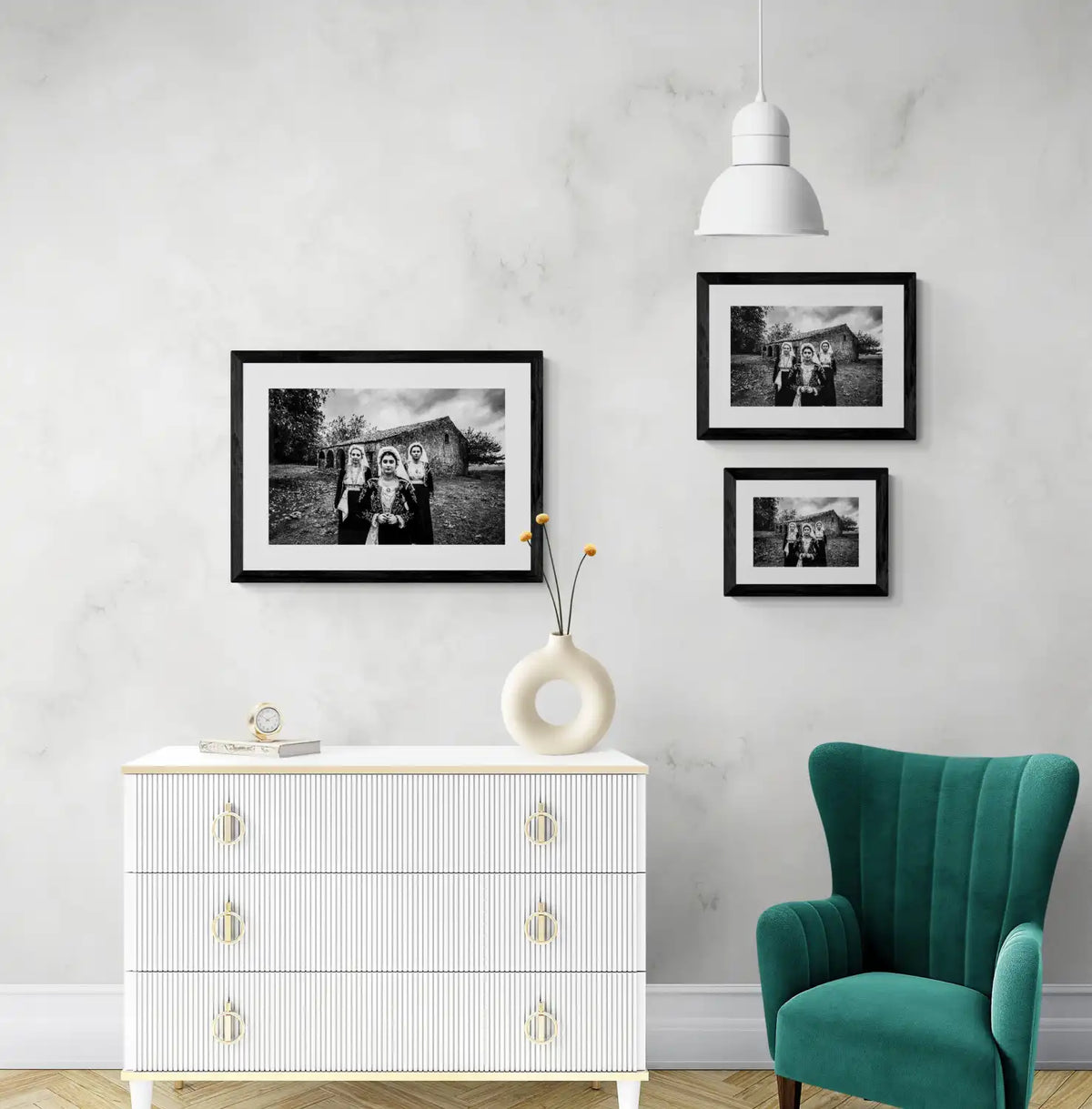 Black and White Photography Wall Art Greece | Costumes of northern Corfu island in front a traditional house Ionian Sea by George Tatakis - framing options