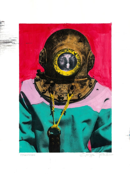 Wall Art Living Room Decor - George Tatakis | Greece | Painting. Diver in Kalymnos #8. | Worldwide Shipping
